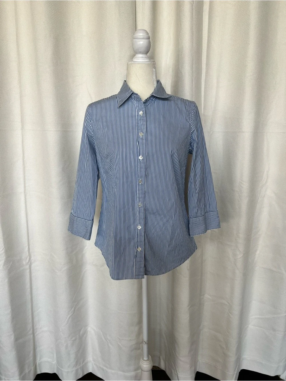 J. Crew Blue and White Pinstripe Button-Up Shirt